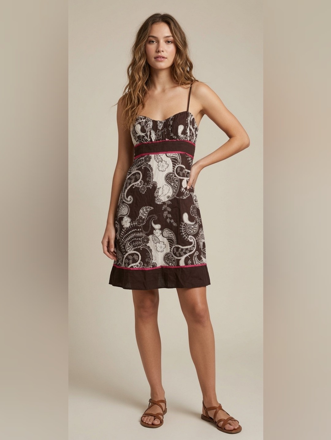 Vintage Y2k Speechless Brown Pink Paisley Babydoll Dress Boho Casual Groovy